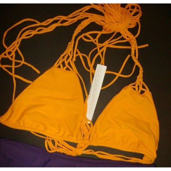 NWT MIKOH L SWIMWEAR BIKINI TOP Coconuts multistring Ginger orange yellow - Picture 6 of 6
